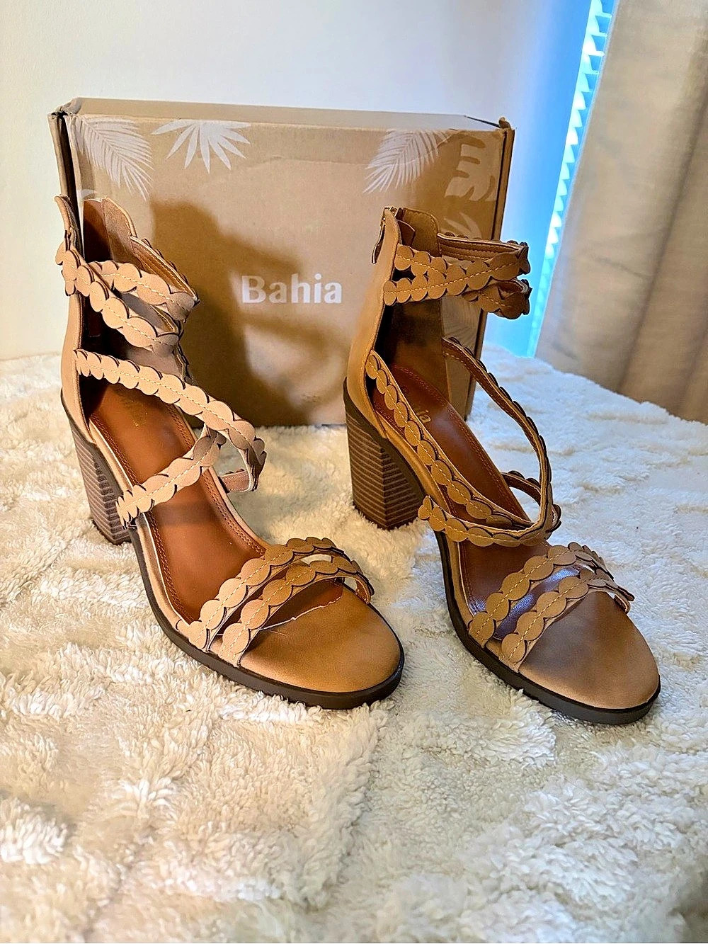 Bahia Strappy Block Heel Sandals in Brown Like New